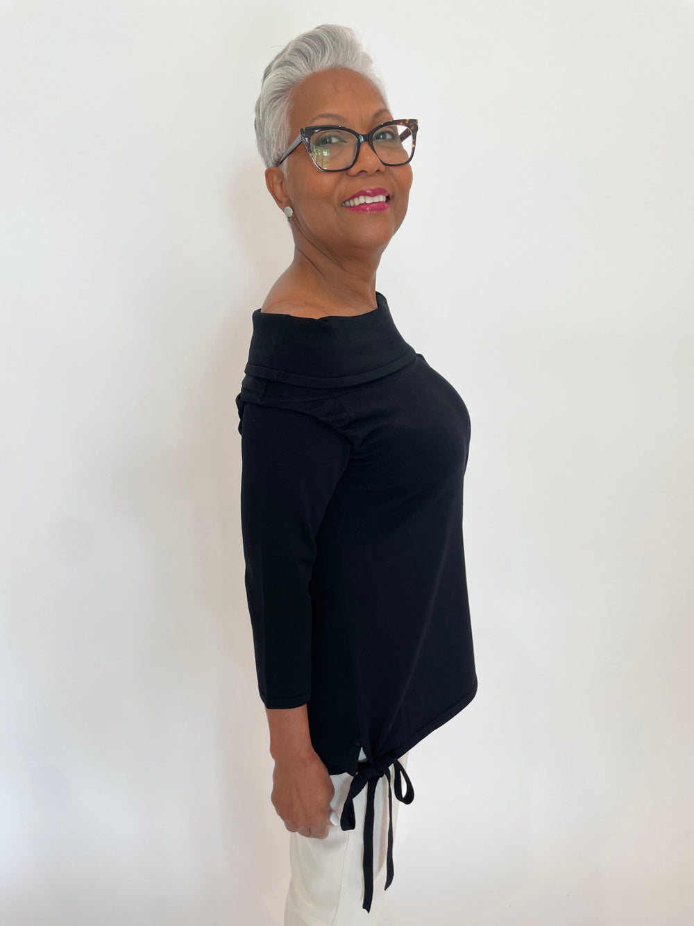 Billie Sandra Off Shoulder Sweater in Black available at Barbara Katz
