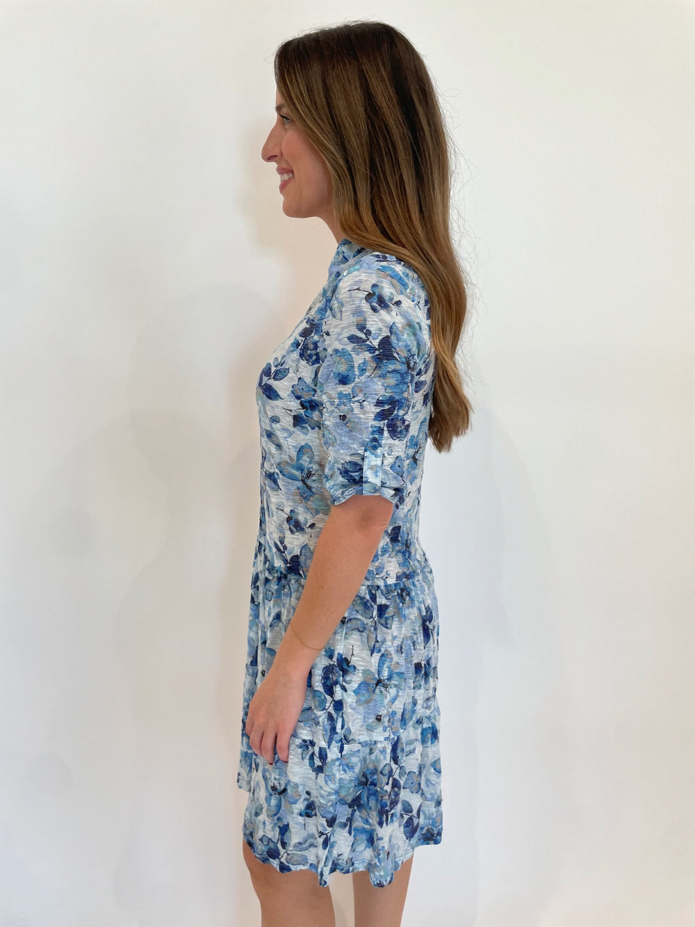 David Cline Annabel Snap Front Tier Dress in Mist available at Barbara Katz