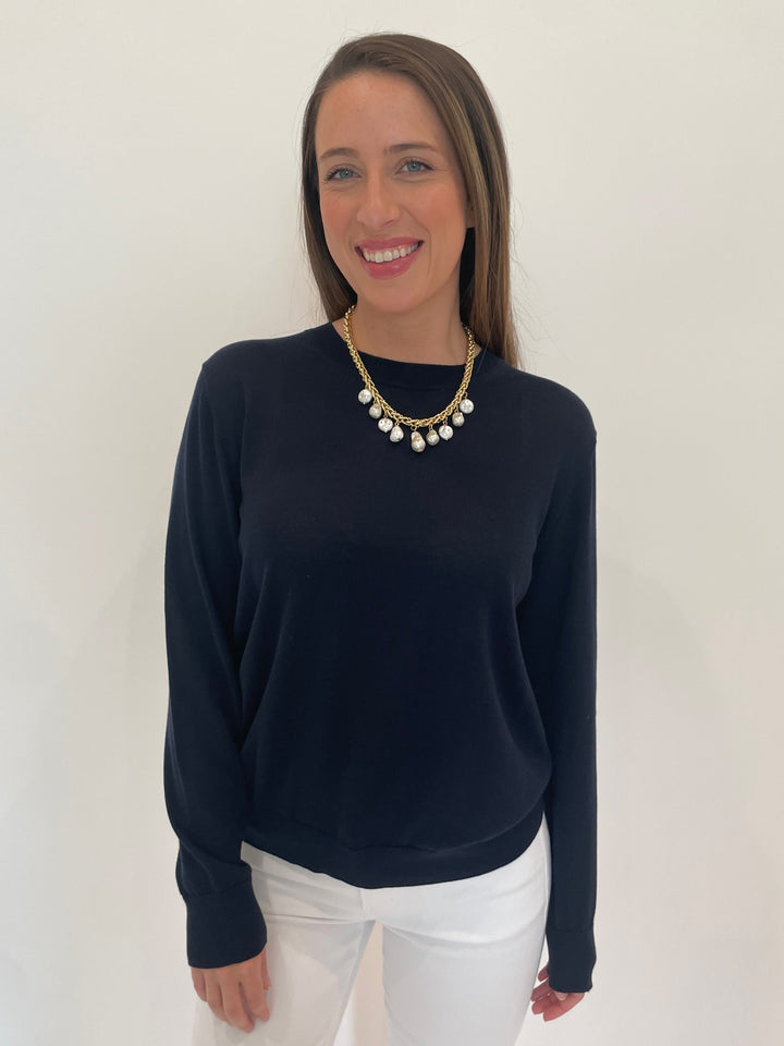 Elliott Lauren Cotton Charm Crew Sweater in Navy available at Barbara Katz