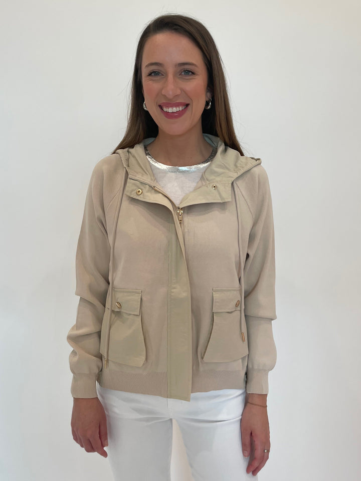 Elliott Lauren Living Proof Zip Front Jacket in Khaki available at Barbara Katz