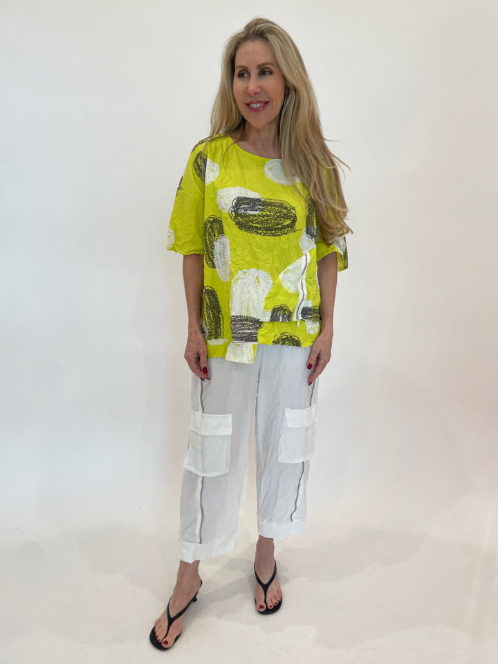 Chalet et Ceci Wynter Top in Lumia paired with Ruelle Parachute Pants in White available at Barbara Katz