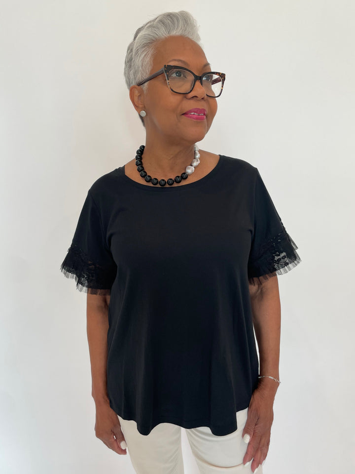 Leo & Ugo Leo Crew Lace Tee in Black available at Barbara Katz