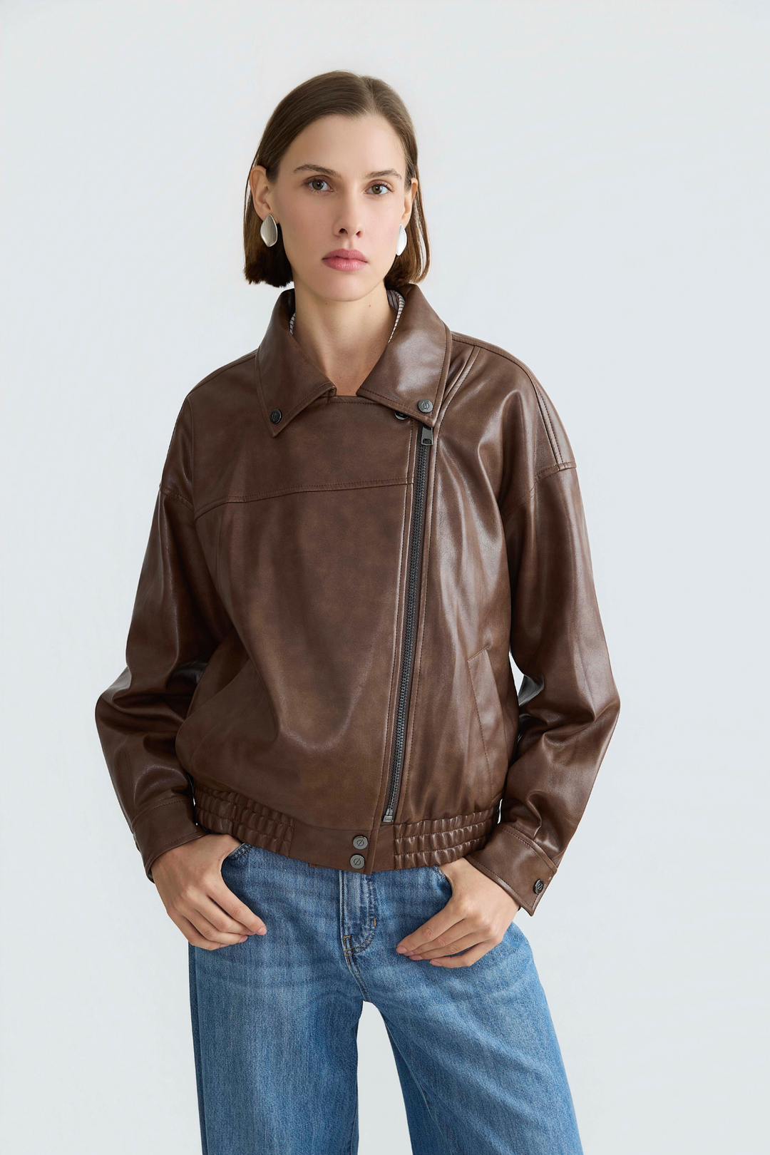 Adroit Atelier Dallas Moto Vegan Leather Jacket in Chestnut available at Barbara Katz