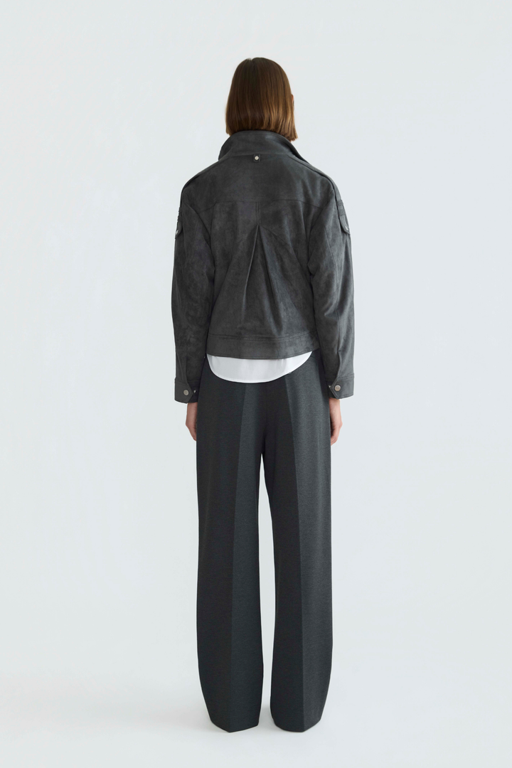 Adroit Atelier Darcy Funnel-Neck Zip Front Jacket in Charcoal available at Barbara Katz