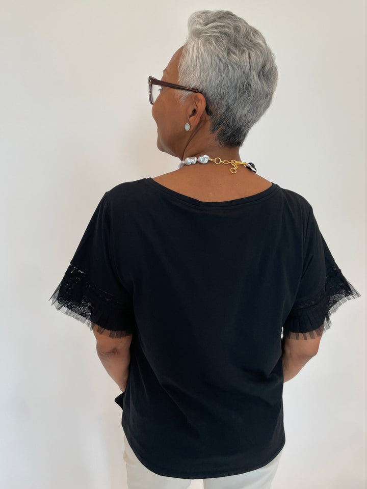 Leo & Ugo Leo Crew Lace Tee in Black available at Barbara Katz