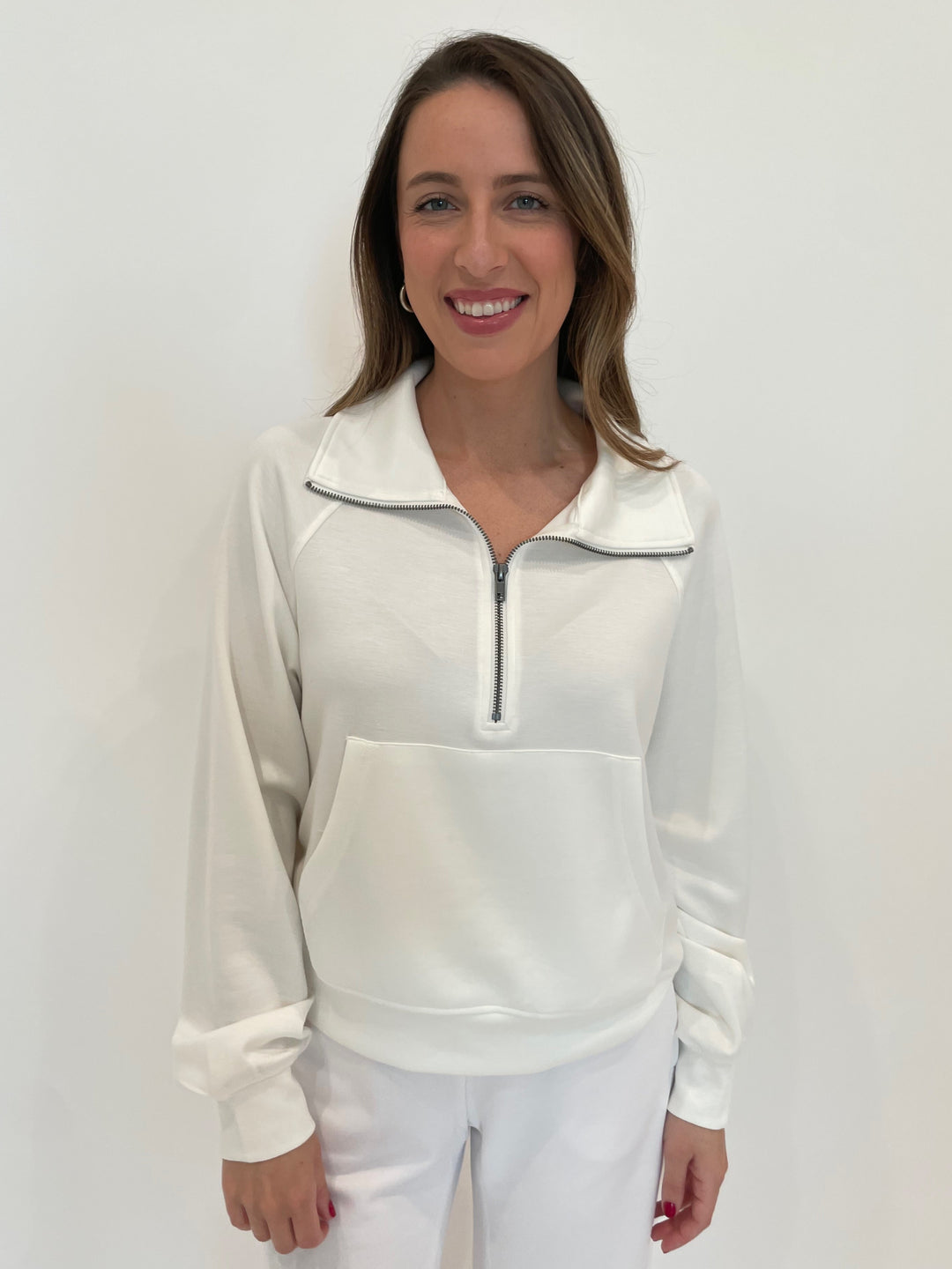 BK Nina Half-Zip Sweatshirt in White available at Barbara Katz