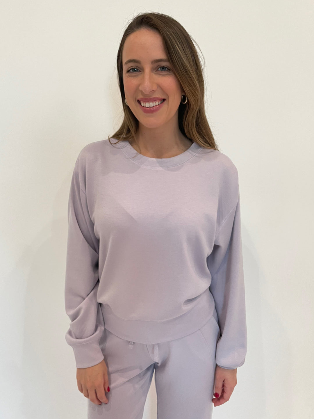 BK Roci Crew Sweatshirt in Lilac Grey available at Barbara Katz