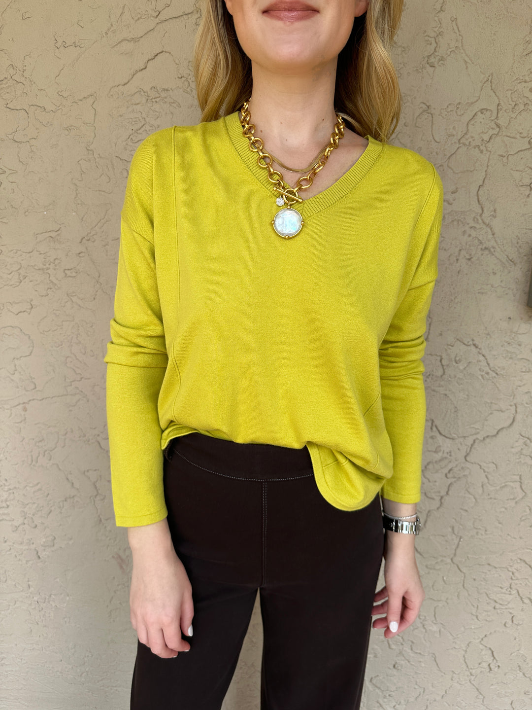 Elliott Lauren Modal Knit V Neck Sweater - Citrus
