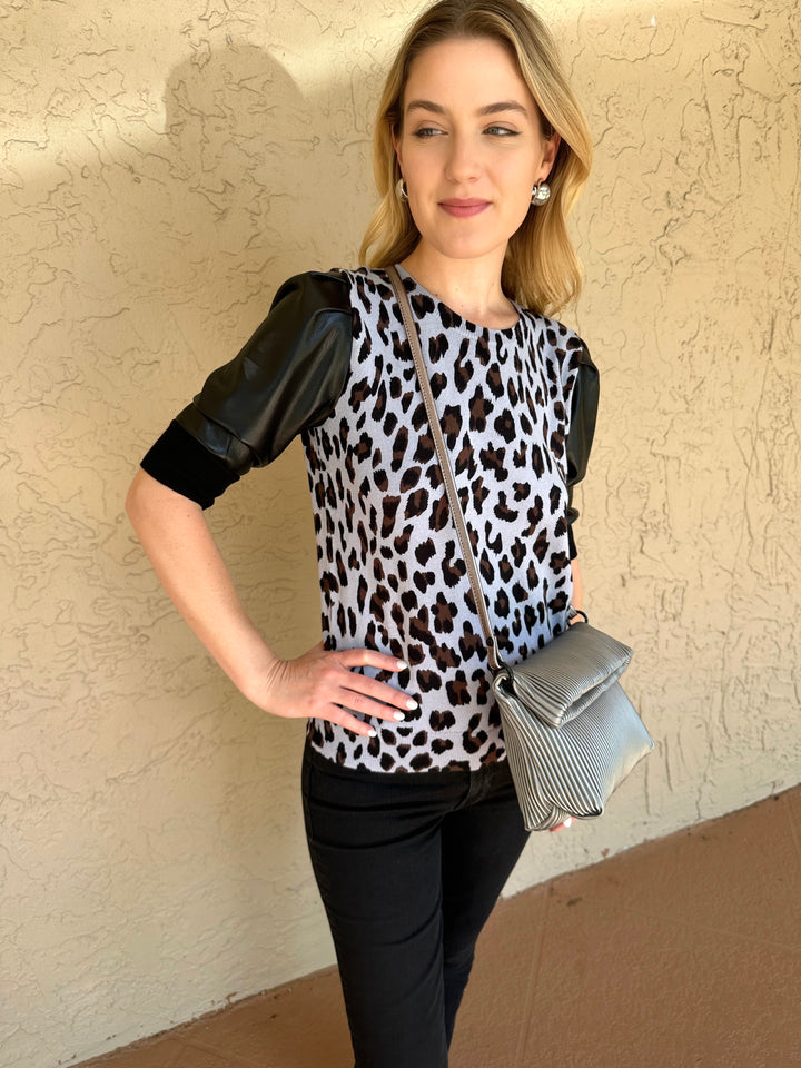 J Society Vegan Leather Cheetah Sweater - Periwinkle