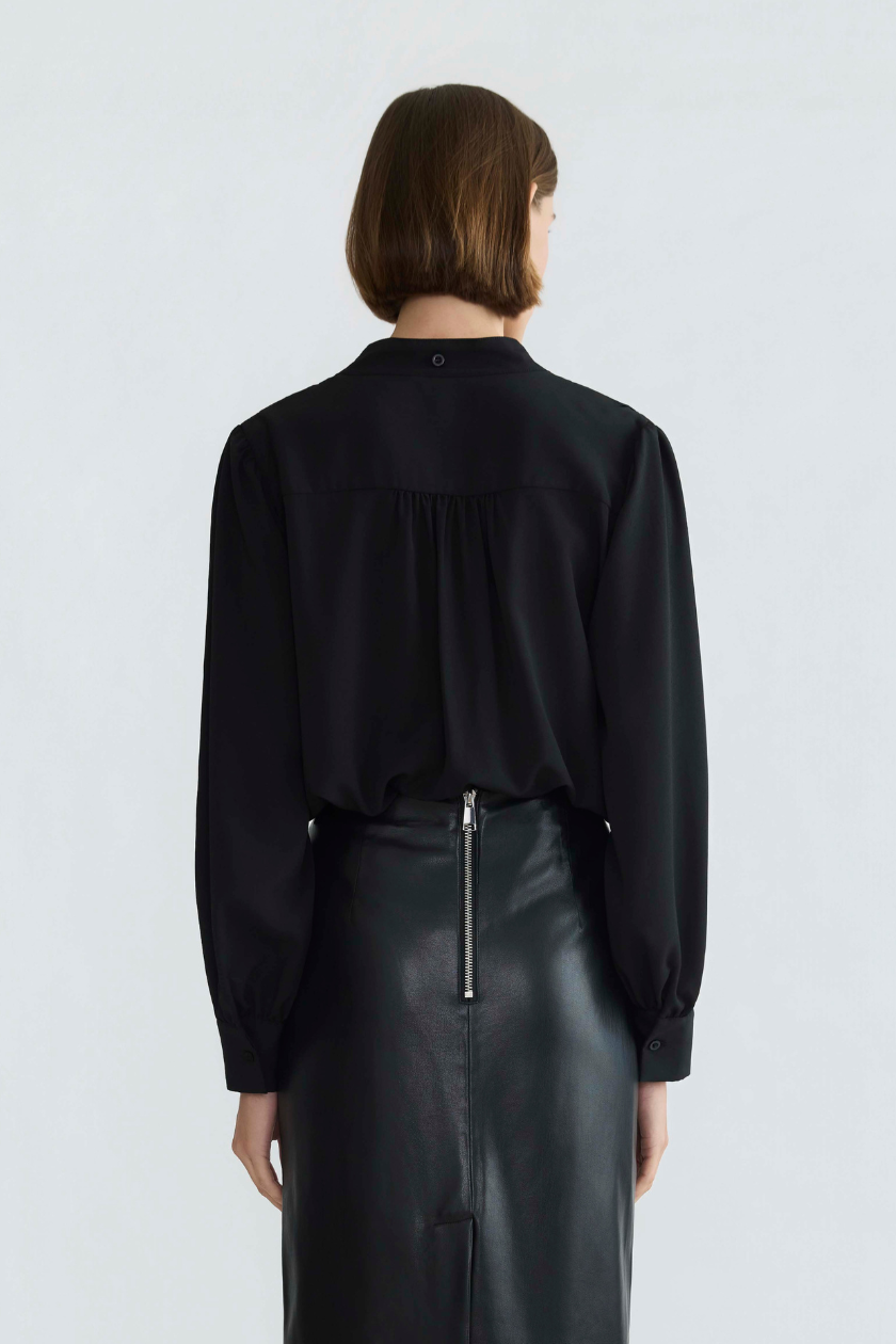 Adroit Atelier Désiré V-Neck Chiffon Blouse With Removable Lavalliere in Black available at Barbara Katz