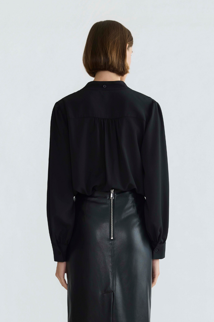 Adroit Atelier Désiré V-Neck Chiffon Blouse With Removable Lavalliere in Black available at Barbara Katz