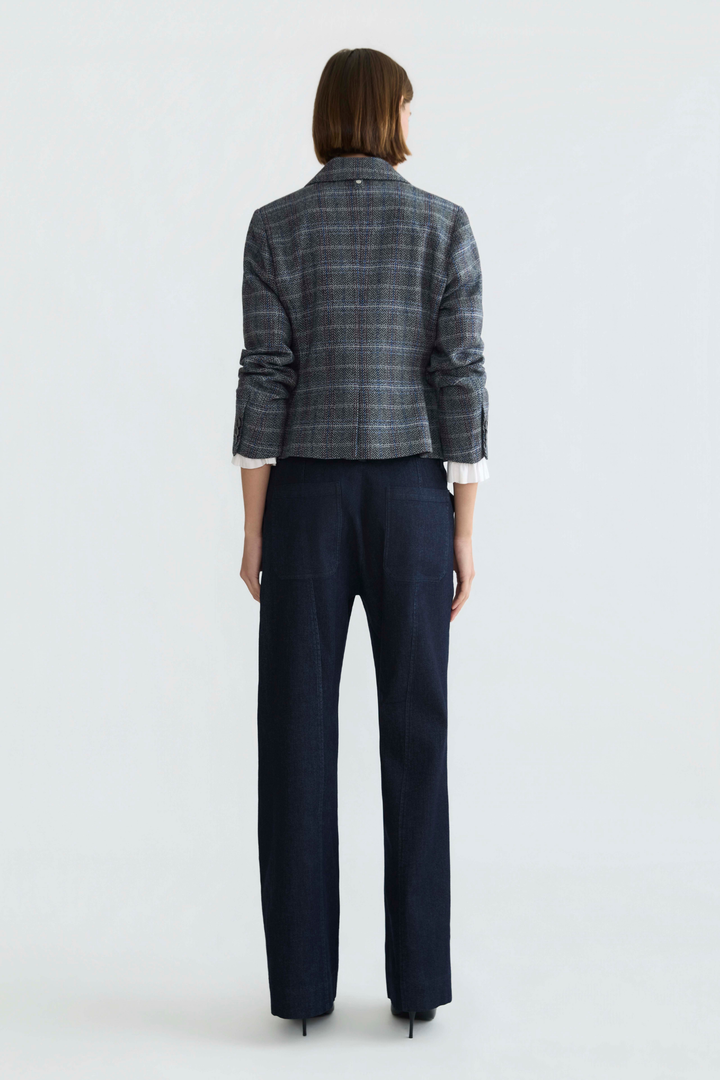 Adroit Atelier Desmond Tweed Single-Breasted Blazer With 3 Button Closure in Blue/Grey available at Barbara Katz