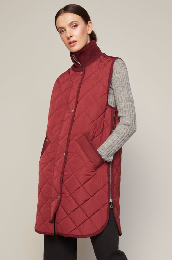 Adroit Atelier Destiny Sleeveless Quilted Vest With Zipper Detail in Porto available at Barbara Katz