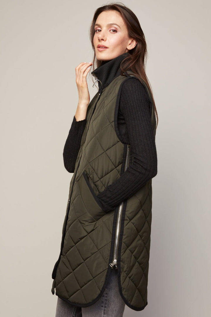 Adroit Atelier Destiny Sleeveless Quilted Vest With Zipper Detail in Forest Green available at Barbara Katz