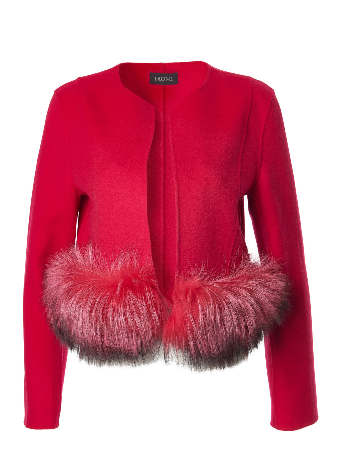 Diomi Cropped Wool Jacket With Fur in Barberry available at Barbara Katz