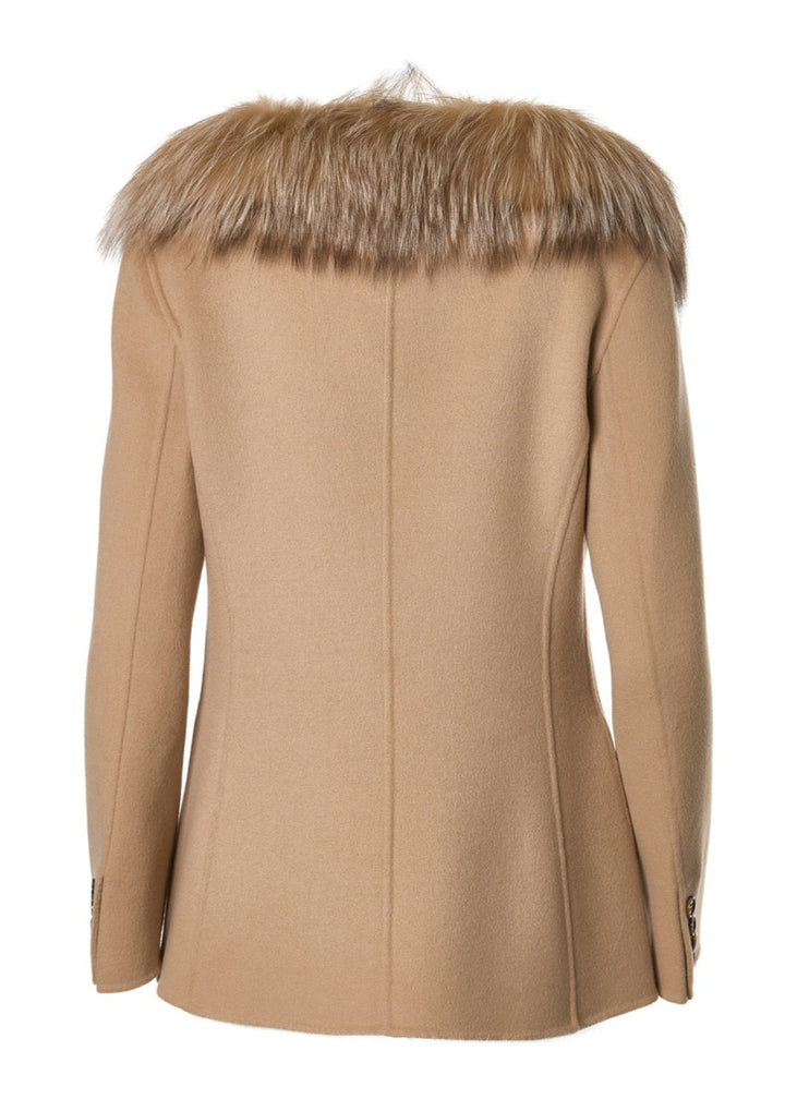 Diomi Double Face Wool Blazer With Fox Collar in Irish Cream available at Barbara Katz