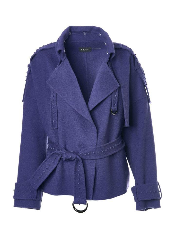 EMBROIDERED SHORT TRENCH IN SPECT BLUE