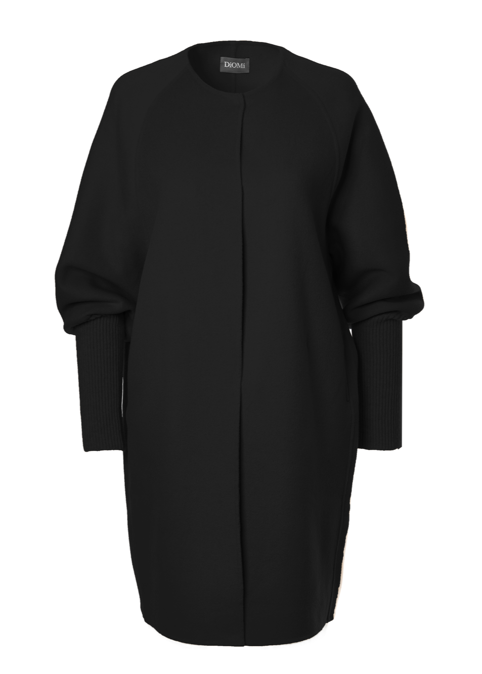 Diomi Wool Ribbed Cuff Sleeve Coat in Black available at Barbara Katz