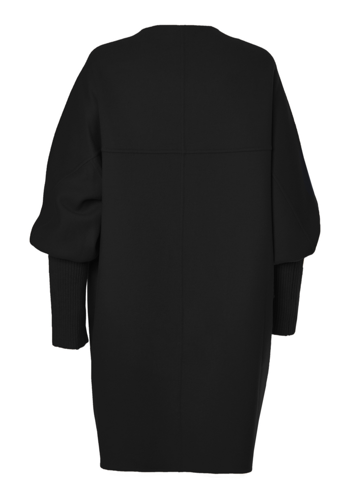 Diomi Wool Ribbed Cuff Sleeve Coat in Black available at Barbara Katz