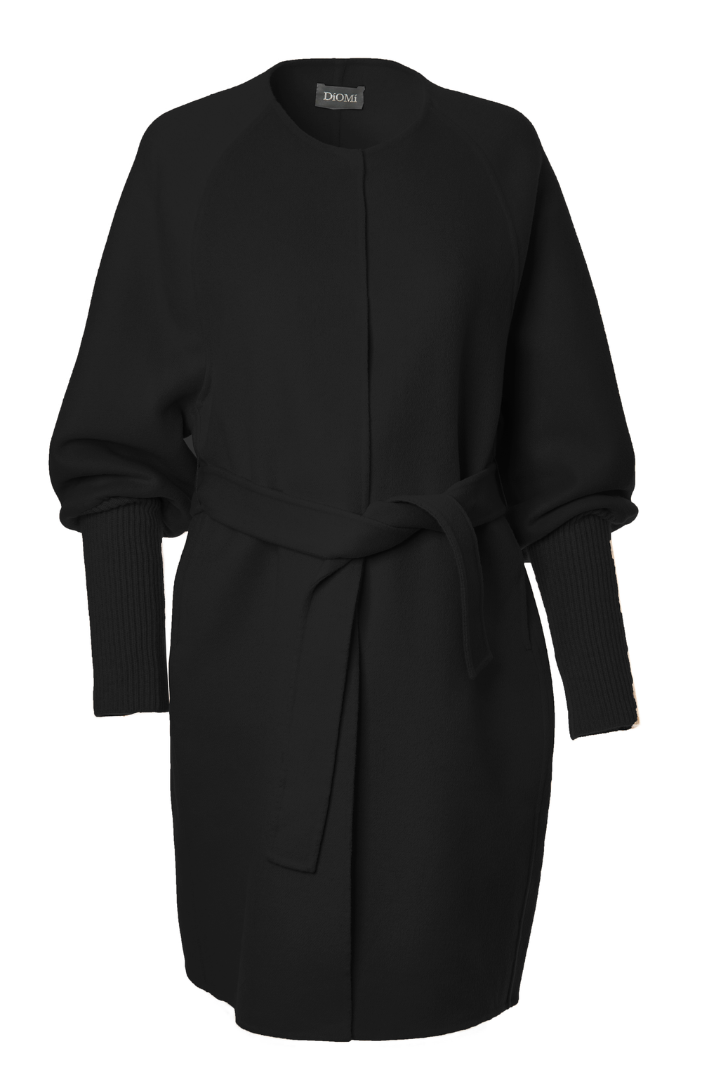 Diomi Wool Ribbed Cuff Sleeve Coat in Black available at Barbara Katz