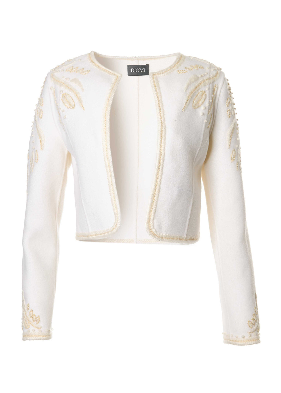 Diomi Embroidered Cropped Wool Jacket in Ivory available at Barbara Katz