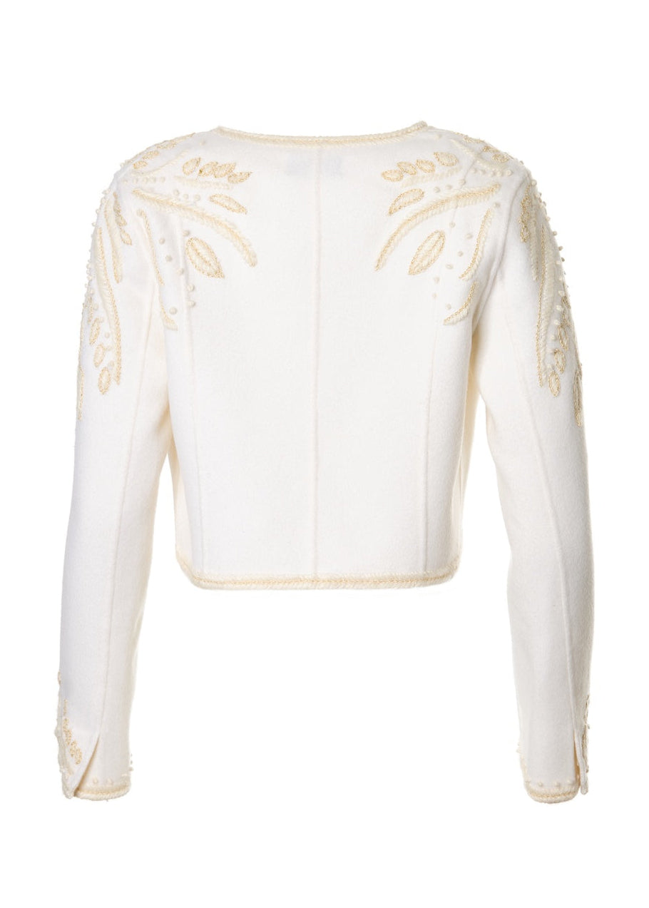Diomi Embroidered Cropped Wool Jacket in Ivory available at Barbara Katz