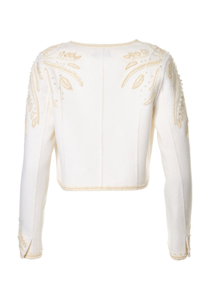 Diomi Embroidered Cropped Wool Jacket in Ivory available at Barbara Katz