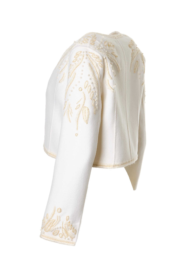 Diomi Embroidered Cropped Wool Jacket in Ivory available at Barbara Katz