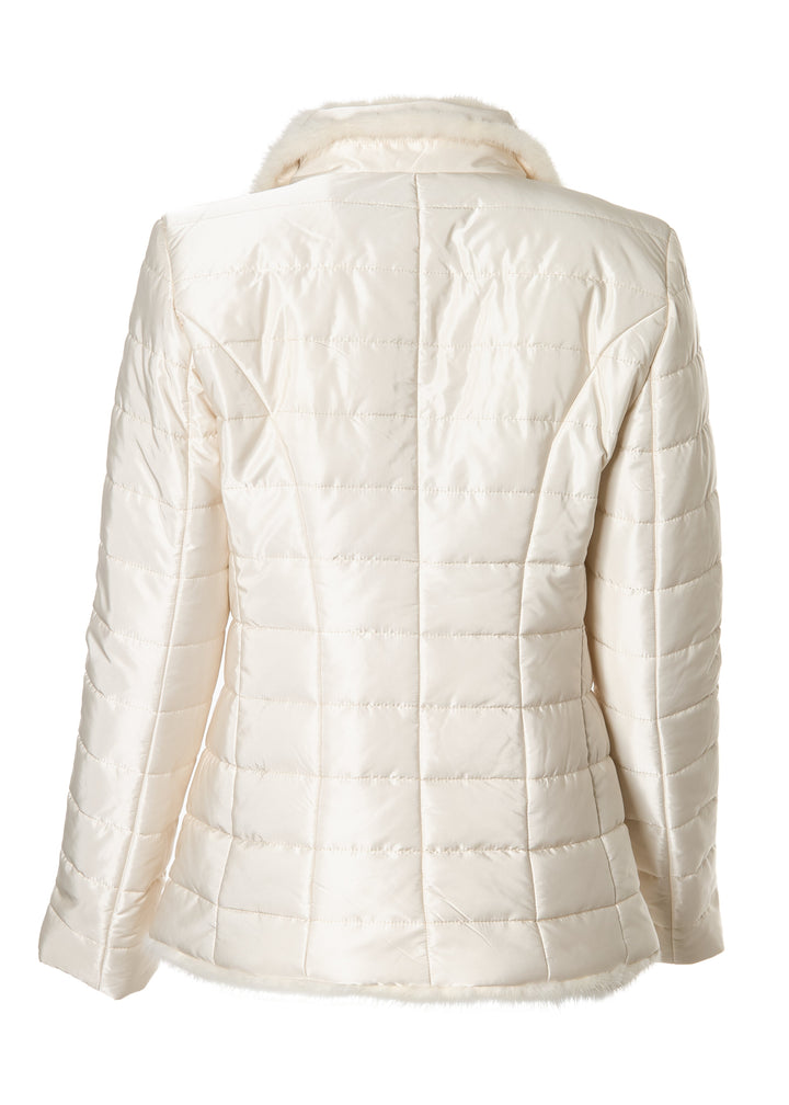 Diomi Nylon Jacket With Detachable Mink Bodice in Off White available at Barbara Katz