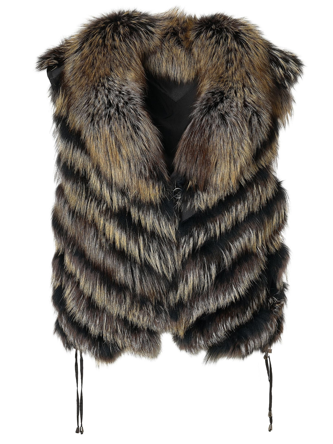 Reversible Silk to Fox Vest in Black Gold Bleach