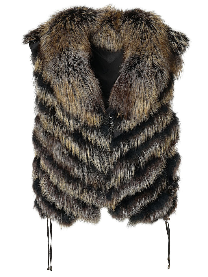 Reversible Silk to Fox Vest in Black Gold Bleach
