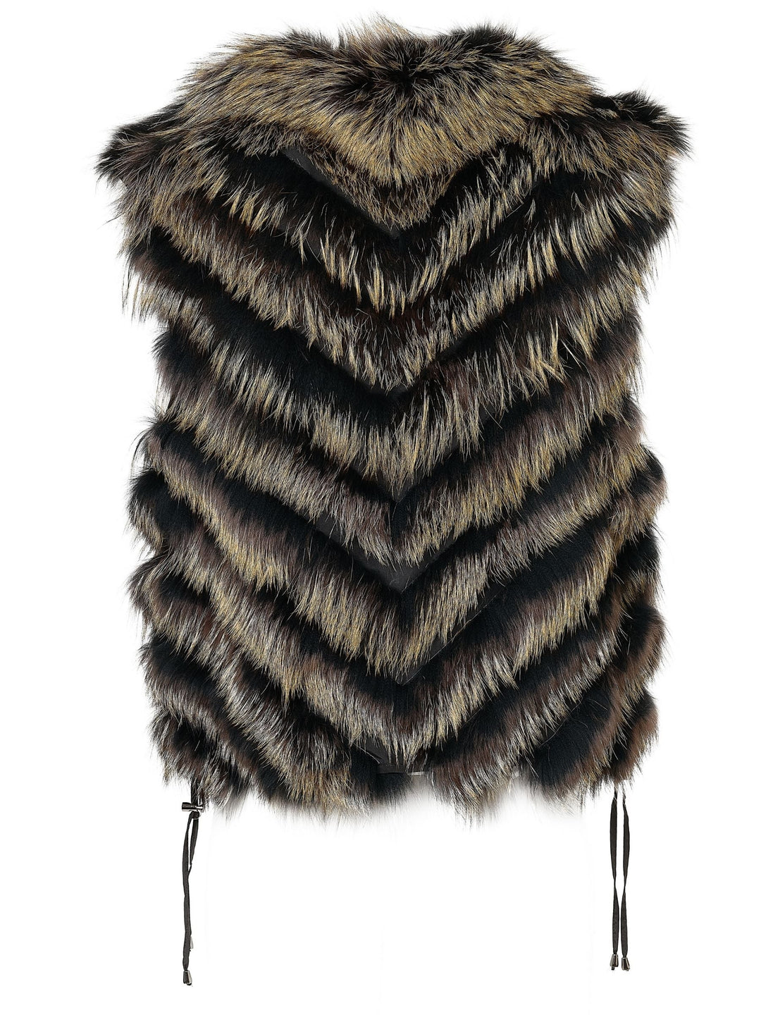 Reversible Silk to Fox Vest in Black Gold Bleach