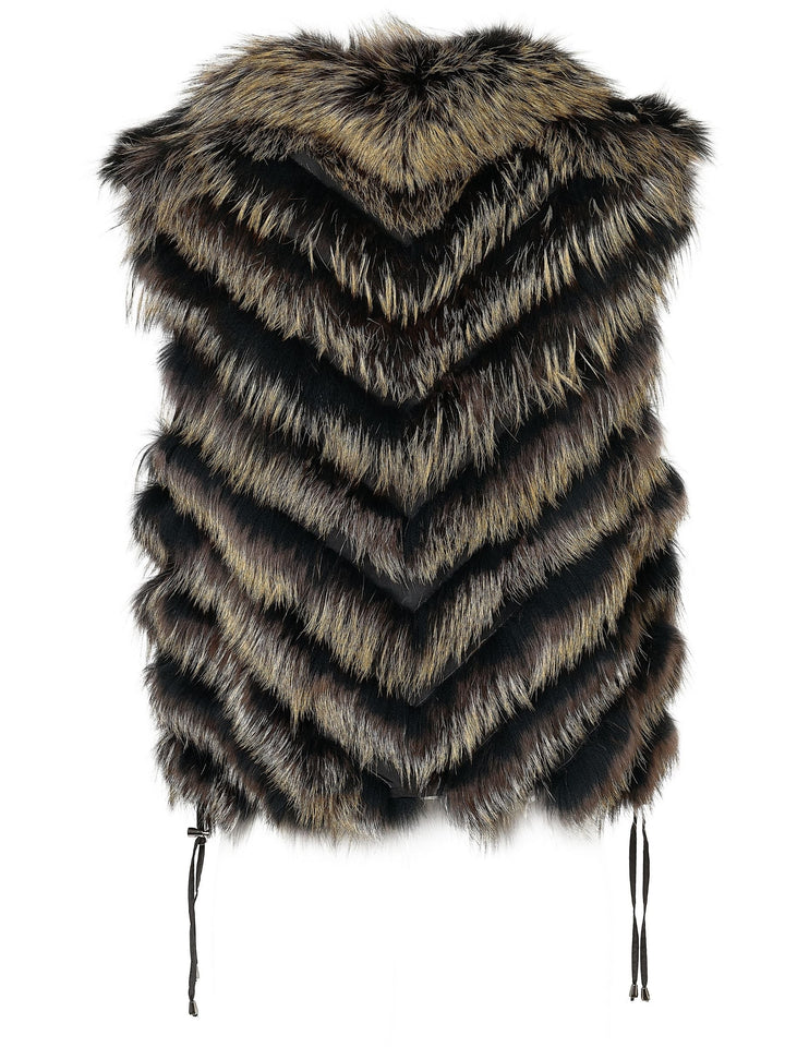 Reversible Silk to Fox Vest in Black Gold Bleach