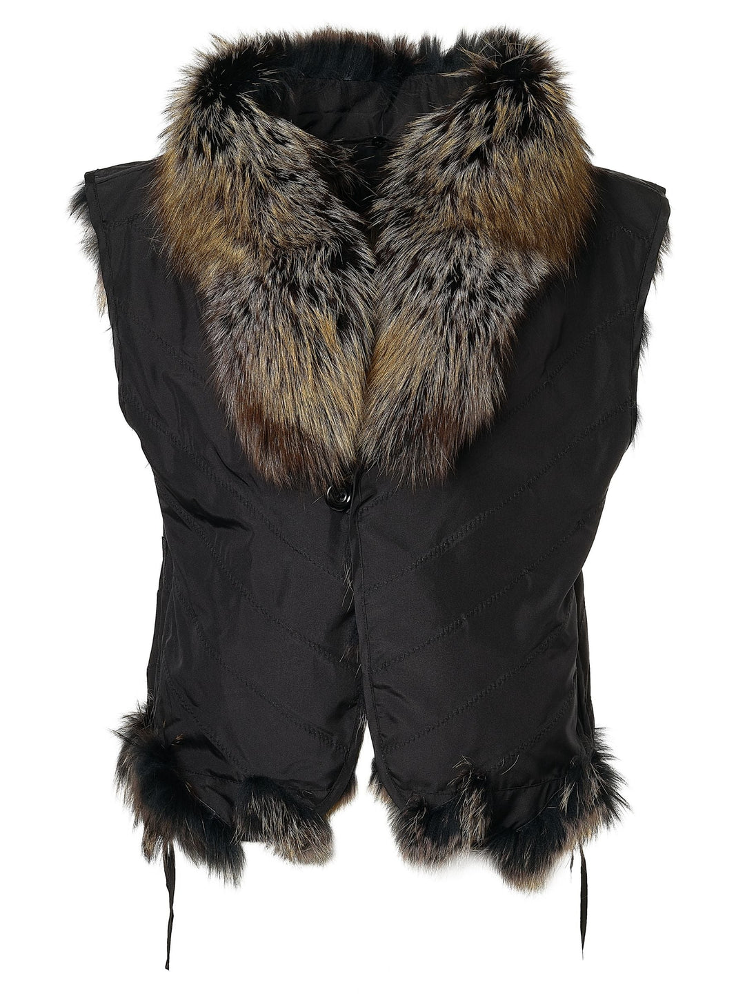 Reversible Silk to Fox Vest in Black Gold Bleach