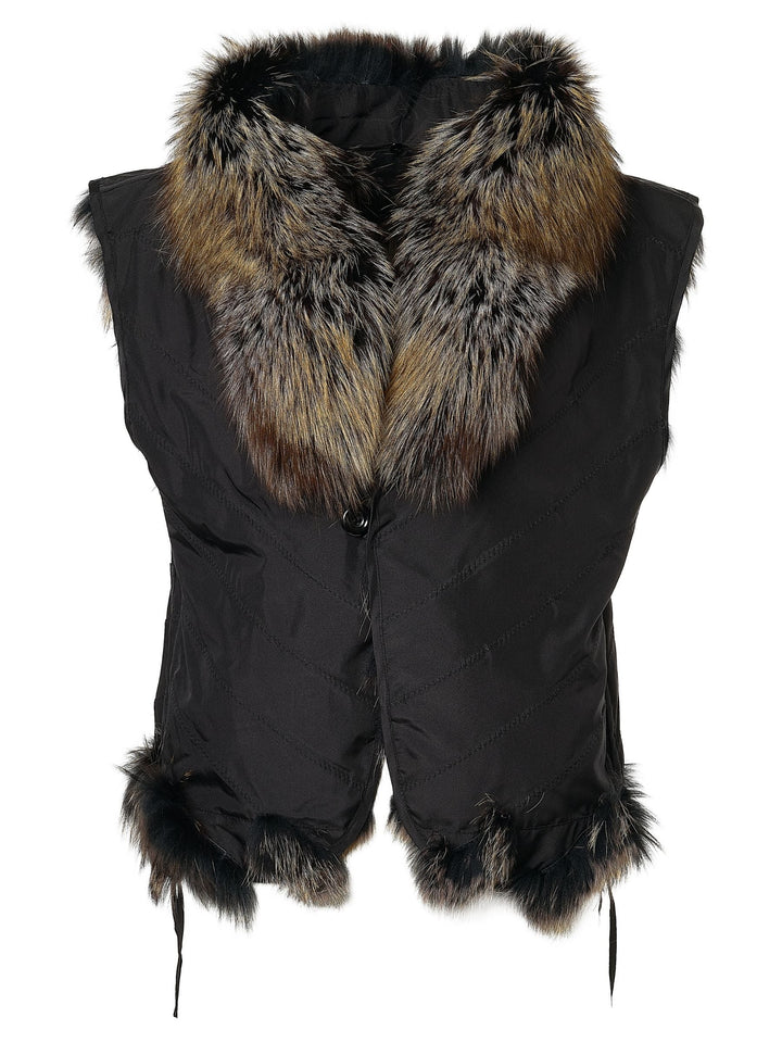Reversible Silk to Fox Vest in Black Gold Bleach