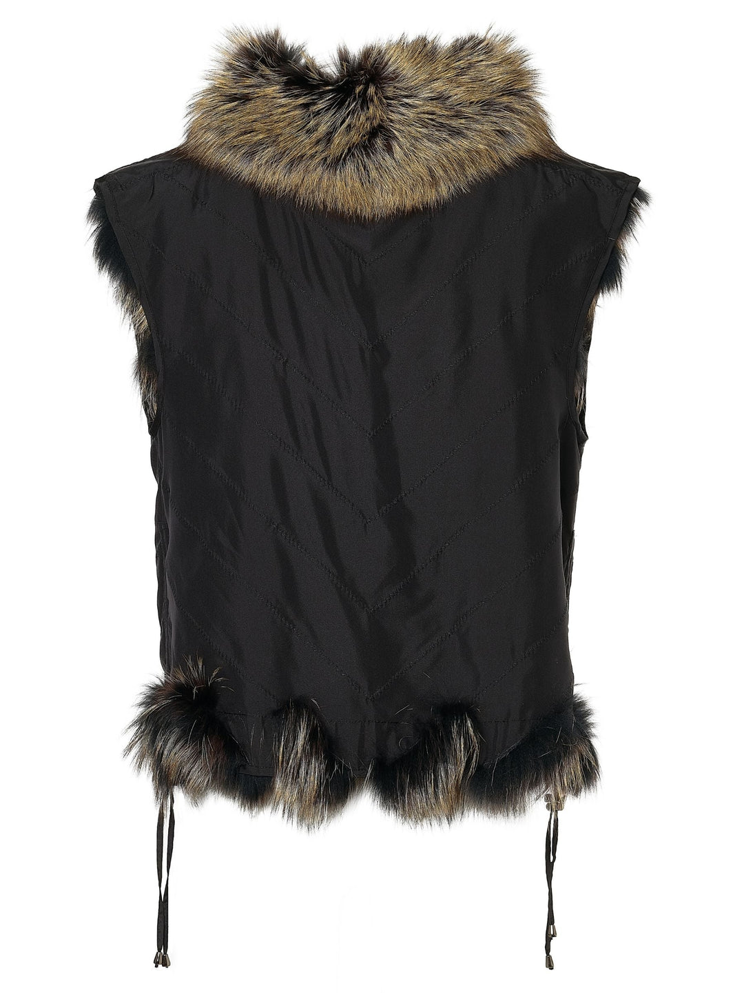 Reversible Silk to Fox Vest in Black Gold Bleach