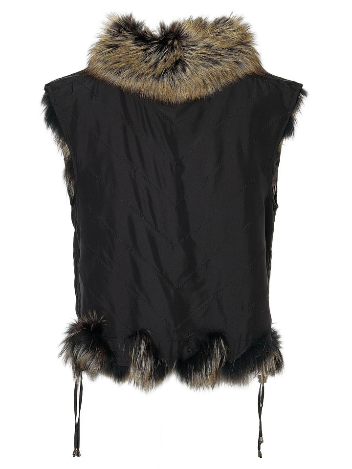 Reversible Silk to Fox Vest in Black Gold Bleach