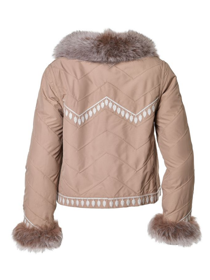 Embroidered Reversible Silk to Fox Jacket in Caffe Latte