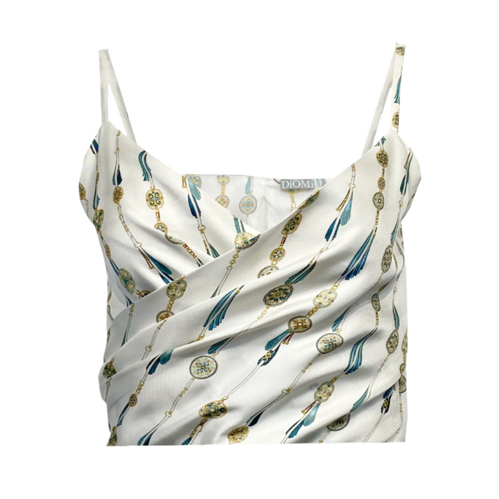 Diomi Drey Crop Top in White Fringe Print available at Barbara Katz