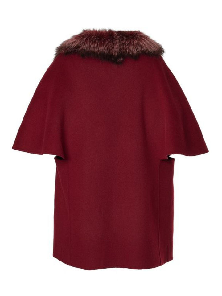 Cashmere Wool Jacket with Fox Fur in Tibetan Red