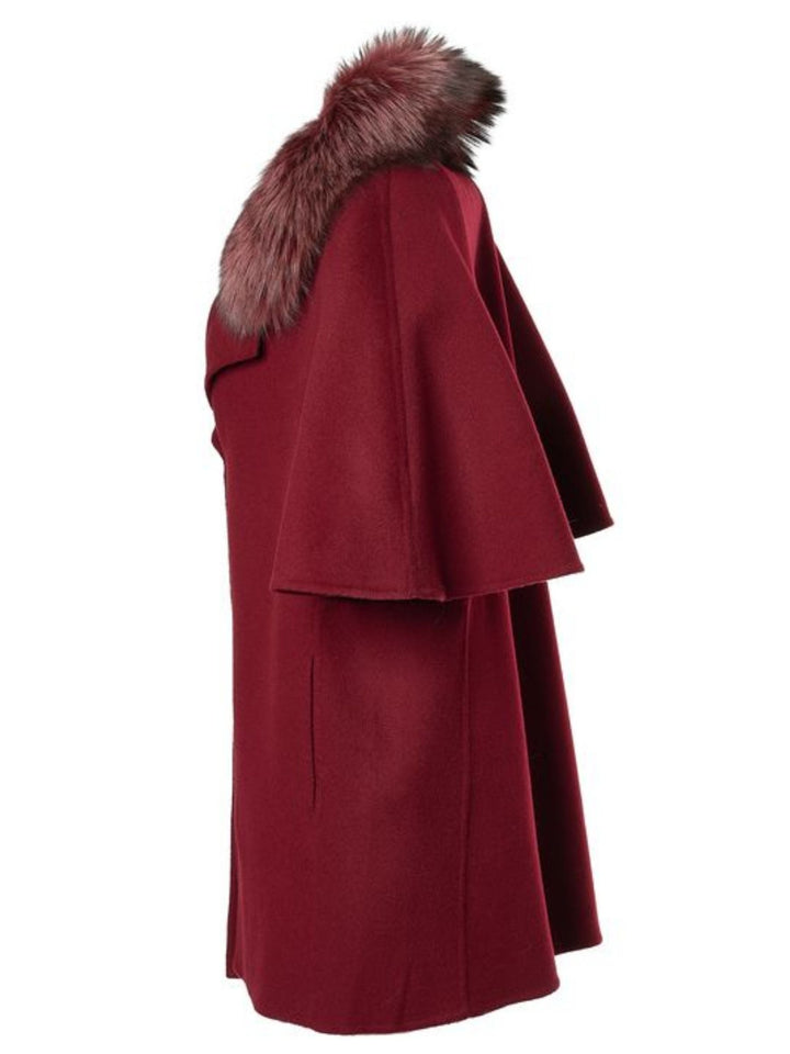 Cashmere Wool Jacket with Fox Fur in Tibetan Red