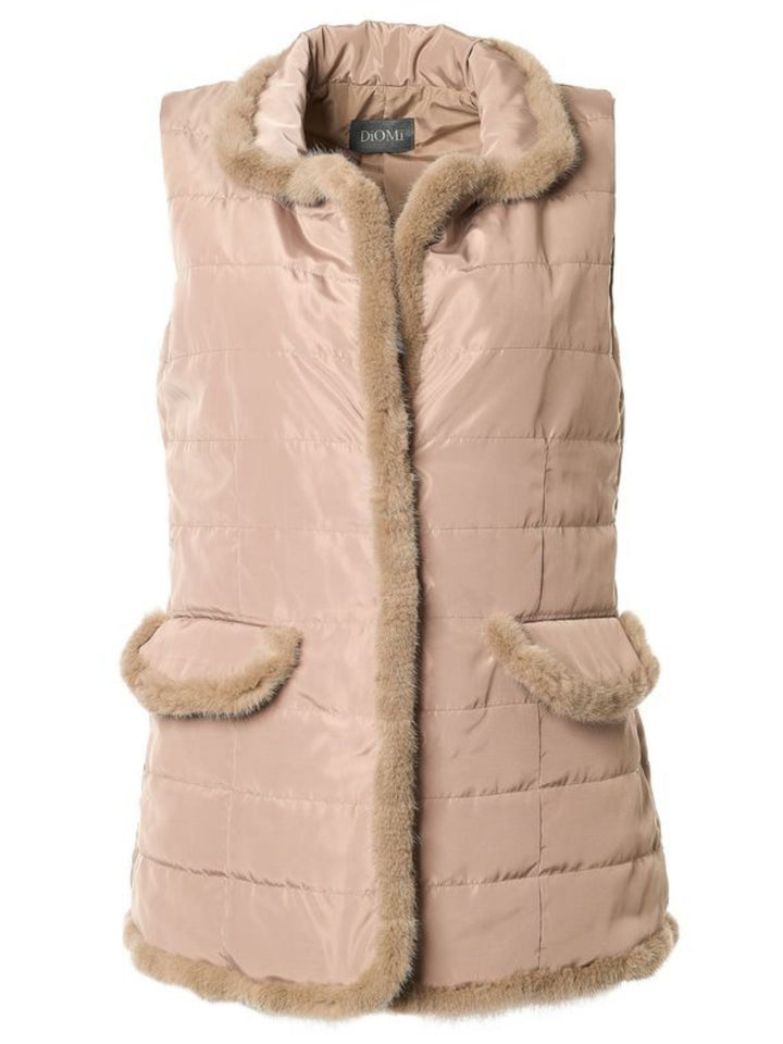 Quilted Vest with Mink in Irish Cream