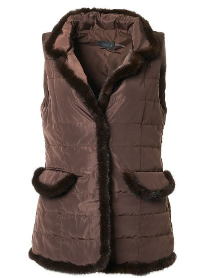 Quilted Vest with Mink in Chocolate