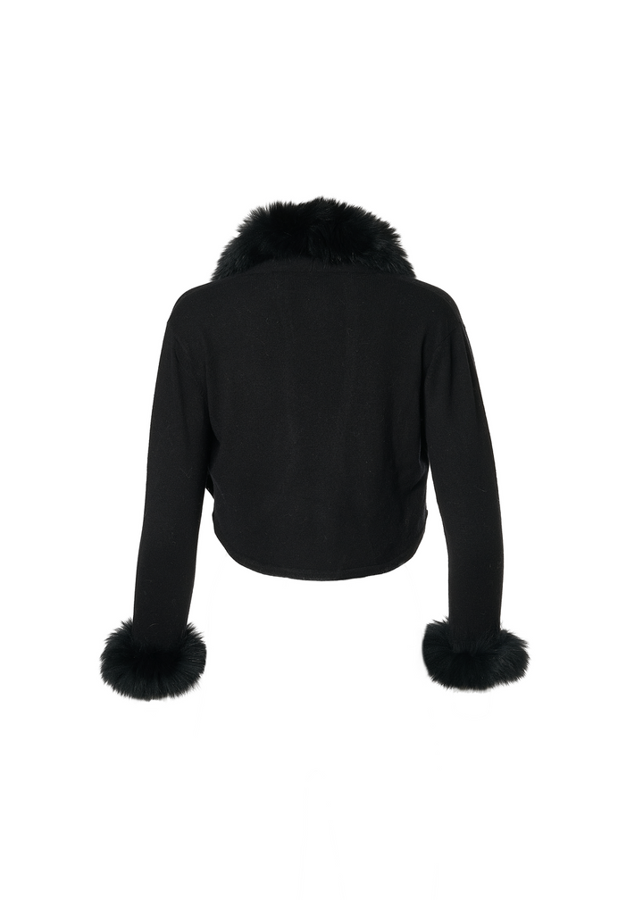 Cashmere Bolero with Fox Fur Trim Black
