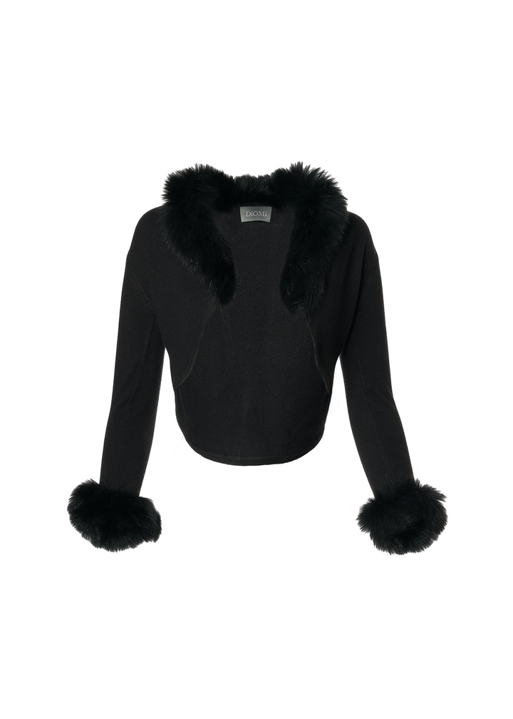 Cashmere Bolero with Fox Fur Trim Black