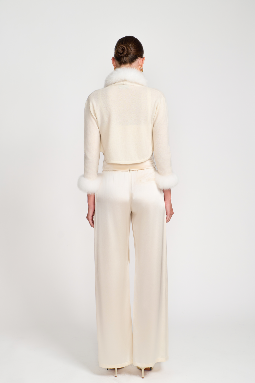 Cashmere Bolero with Fox Fur Trim White