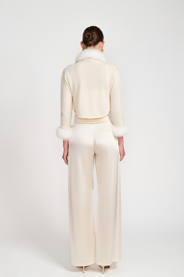 Cashmere Bolero with Fox Fur Trim White