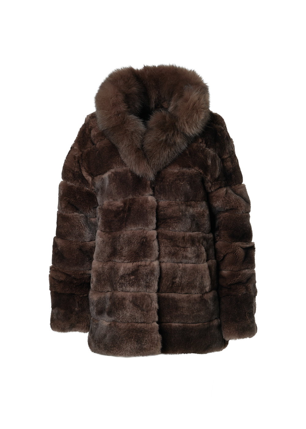 Reversible Coat in Technical Fabric to Rex Rabbit Fur in Black/Brown