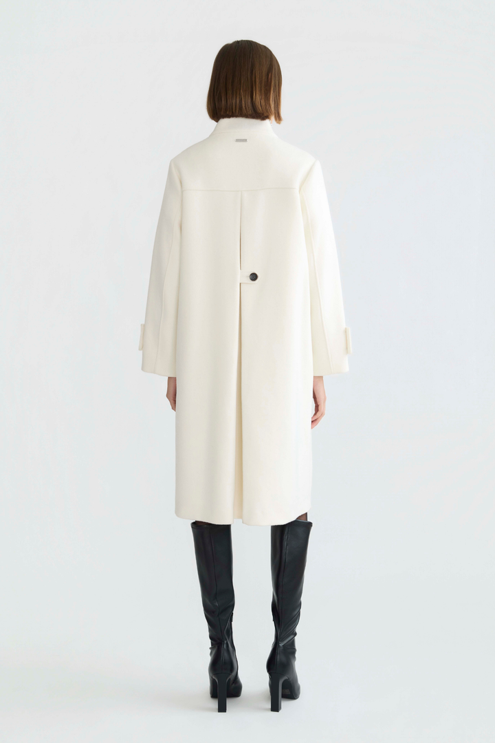 Adroit Atelier Dorian Long Double-Breasted Funnel-Neck Coat in Cream available at Barbara Katz