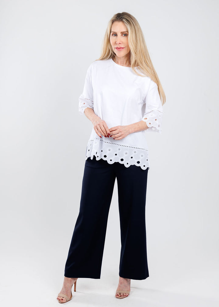 D. Exterior Bianco Blouse paired with MAC Chiara Crop Pants in Black available at Barbara Katz